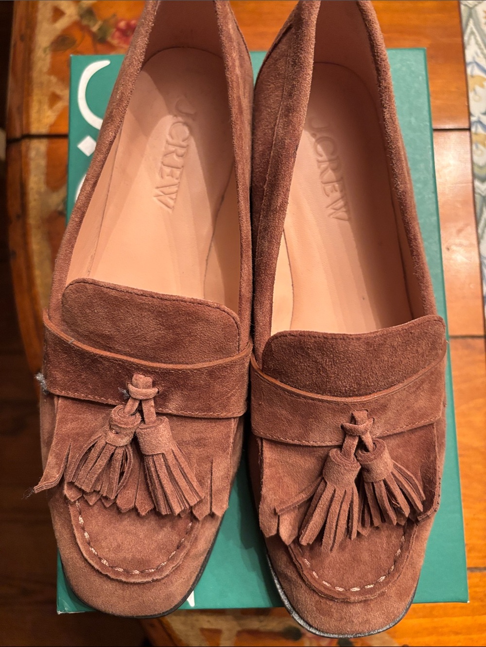 J. Crew Suede Tassel Loafers in Rust Brown